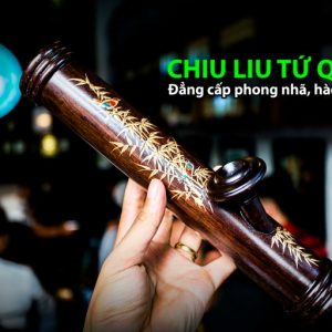 Chiu liu tứ quý®: Gỗ mun đen chạm nổi hoạ tiết vàng, 30cm, chống đổ nước